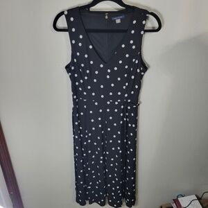 Tommy Hilfiger Sleeveless V-neck, Black Dress w/ White Polka Dots, Size 8